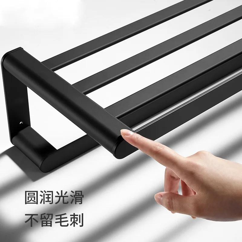 Black space aluminum towel rack, bathroom hardware pendant, bathroom towel storage rack, towel rack, bathroom accessories
