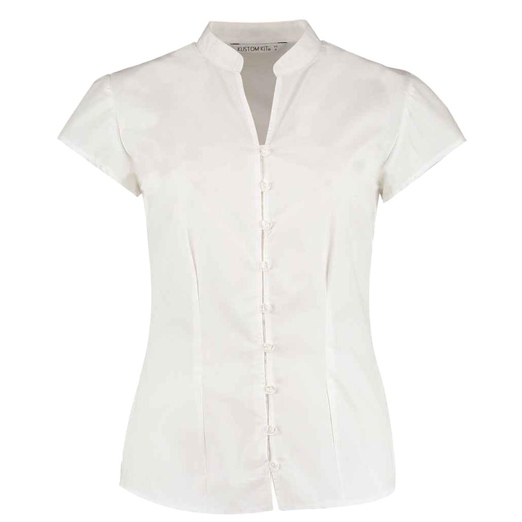 Kustom Kit Womens/Ladies Poplin Mandarin Collar Tailored Capped Sleeved Blouse