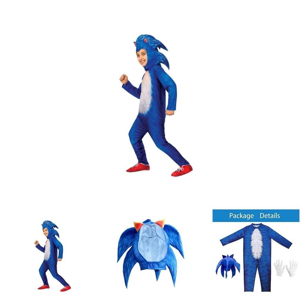Blue Sonic Onesie With Gloves And Headgear For Kids Costume