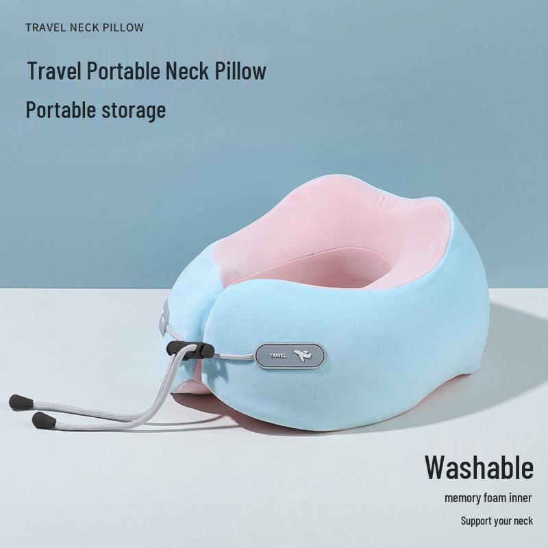 U-Shaped Memory Foam Travel Neck Pillow - Foldable Support for Airplane, Office Nap, with Customizable Logo Option