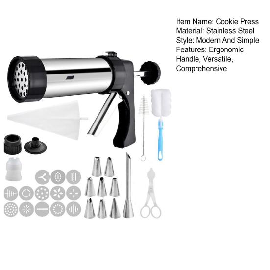 Cookie Press with Nozzles Stainless Steel Biscuit Maker Easy Squeeze Dough Maker Cookie Decorating Tool for Home Commercial Use