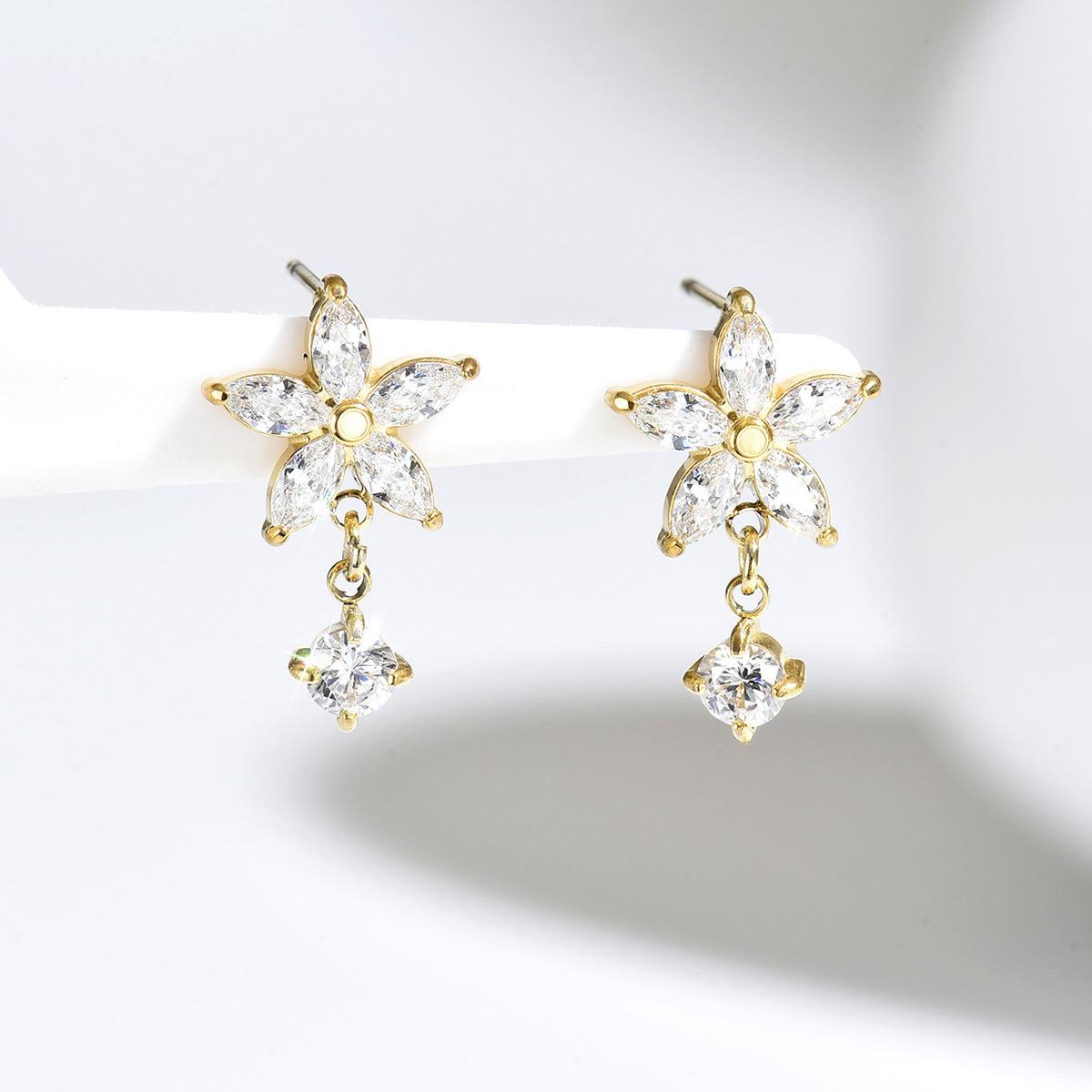 

Light Luxury Zircon Flower Earrings Delicate Gentle For Office