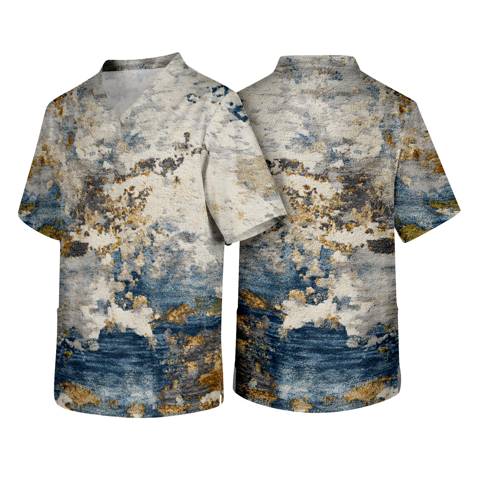 

Men s Short Sleeve V Neck Textured Print Shirt with Chest Pocket Medical Scrub Top for Healthcare Professionals Workwear XXL синий