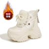 Fashion 10CM Genuine Leather Vulcanize Fashion Thick Bottom Women Chunky Sneakers Platform Wedge Causal Winter Plush Autumn Shoes