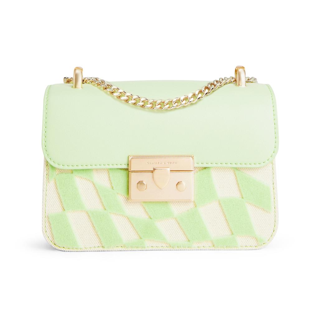 New CHARLES&KEITH PU Small Square Bag, Crossbody Bag, Shoulder Bag Trumpets Women's Butter/Black/Light Blue/Mint Green CK2-80701218-6