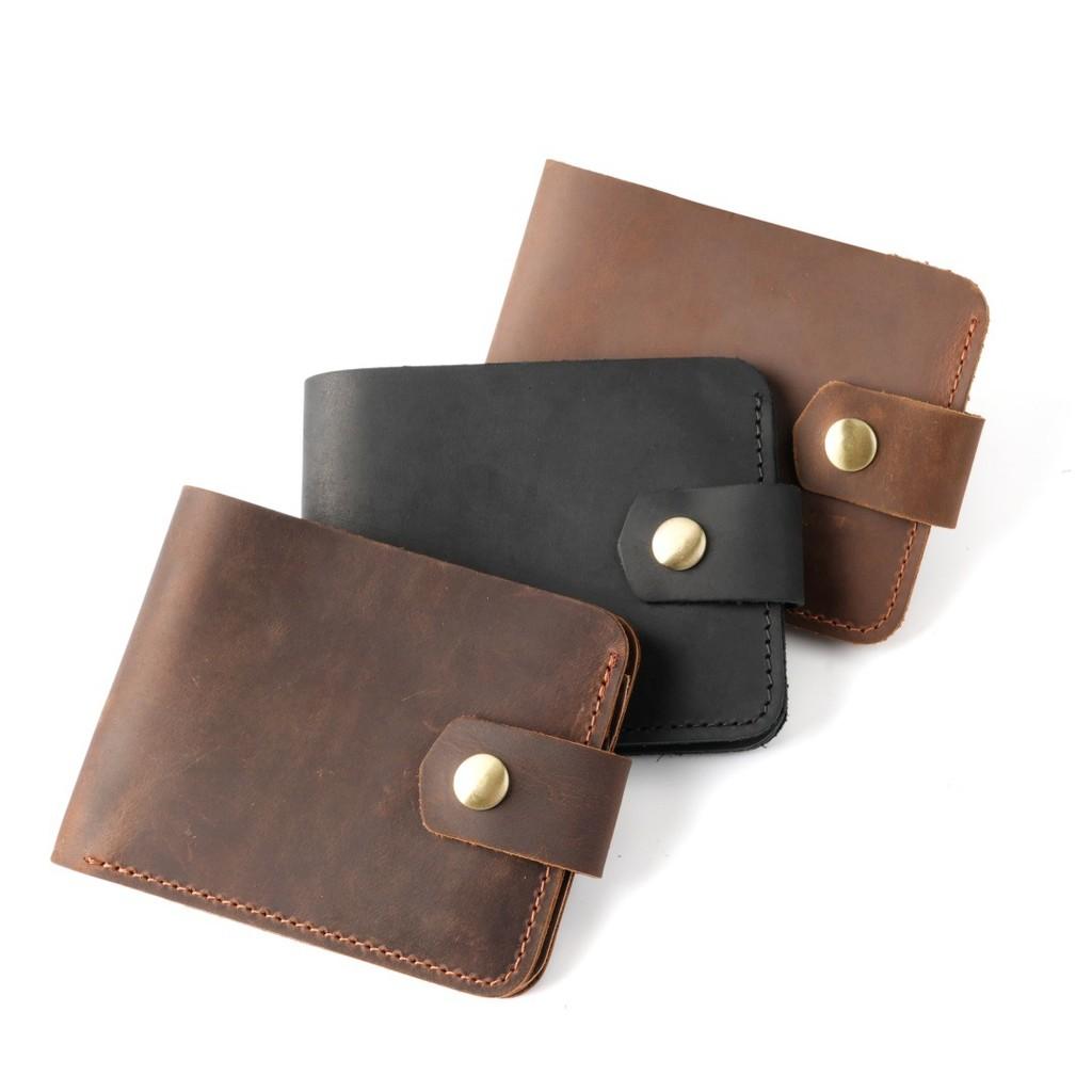2025 Genuine Vegetable Tanned Leather Card Holder Minimalist Wallet Button Closure Large Capacity Coin Purse for Driver License