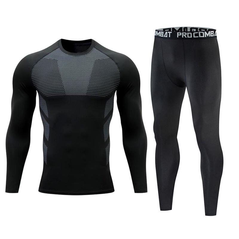 Men's Fleece-Lined Breathable Fitness Set: Warm Base Layer Tights & Long Sleeve Shirt for Running/Basketball