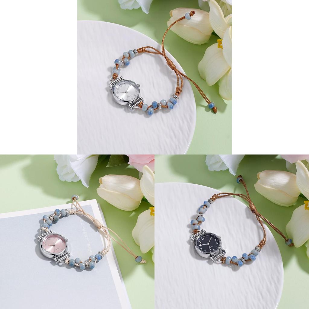 Kleine duftende gewebte Uhr für Damen Armband Digitalanzeige Lässig Elegant Teerosen Perlenuhr