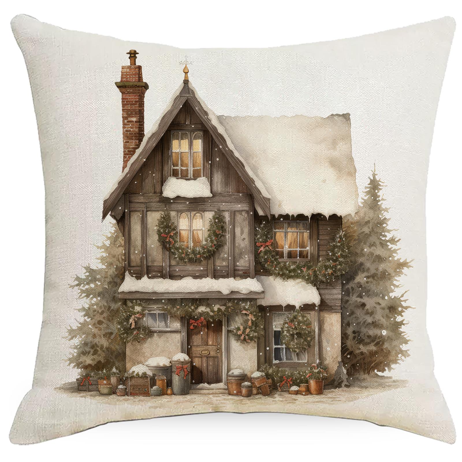 

Рождественская наволочка Праздничное украшение дома Диван Льняная наволочка Наволочка Винтажное Рождество 45*45cm