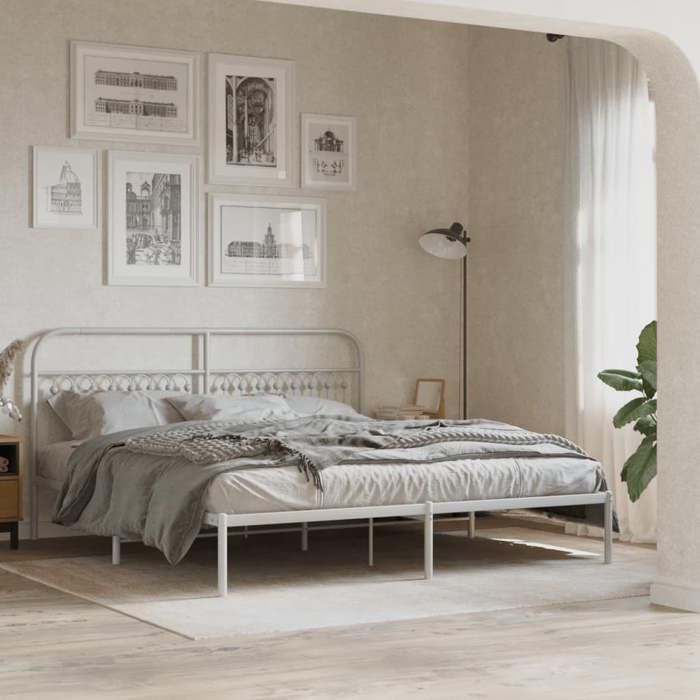 VidaXL Tête de lit métal blanc 180 cm, tête de lit en métal, tête de lit haute, tête de lit pour lit double, tête de lit 376685