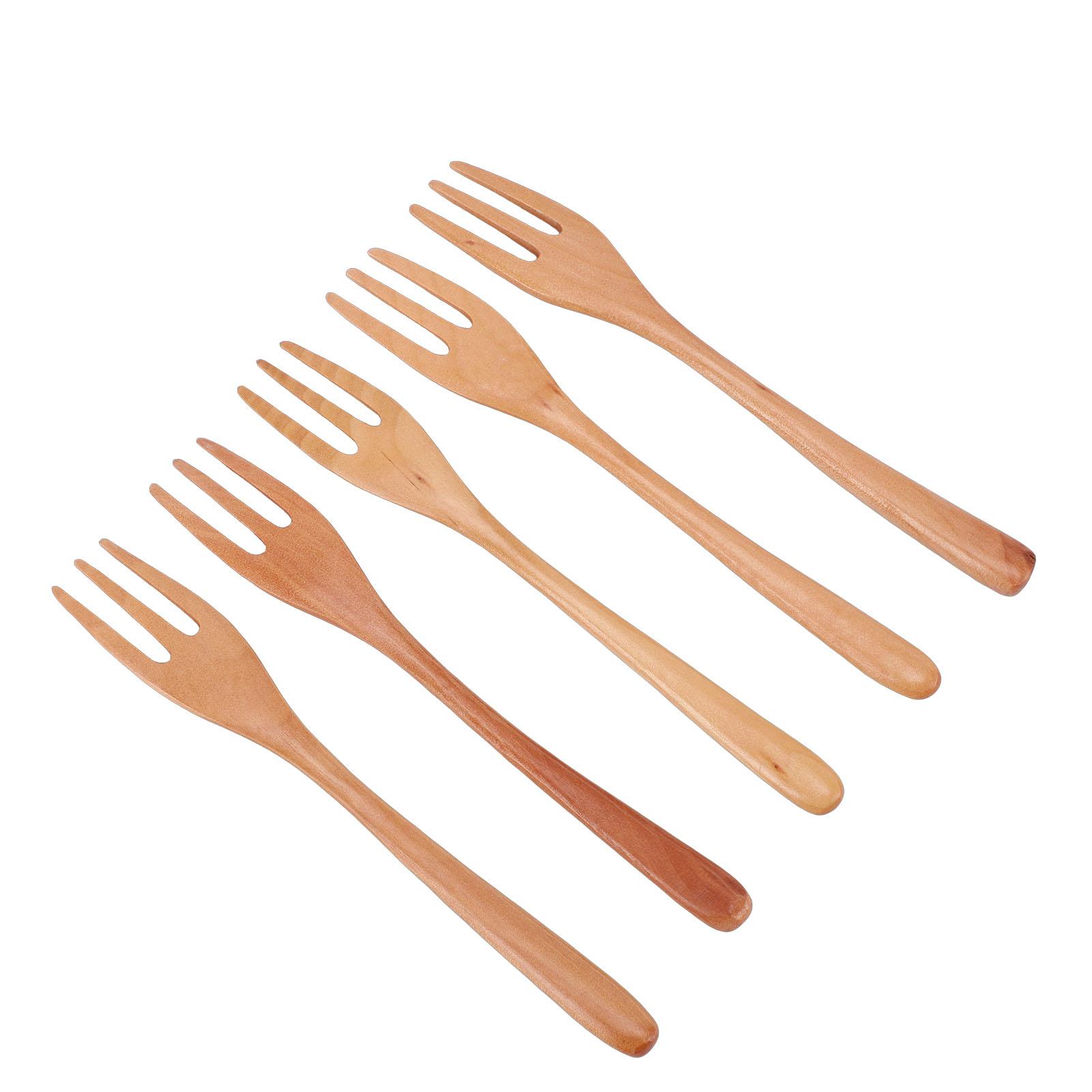 

5PCS Wooden Forks Set 7.5 Inch 3 Prong Reusable Japanese Salad Dinner Forks Wood Flatware for Eating Stirring