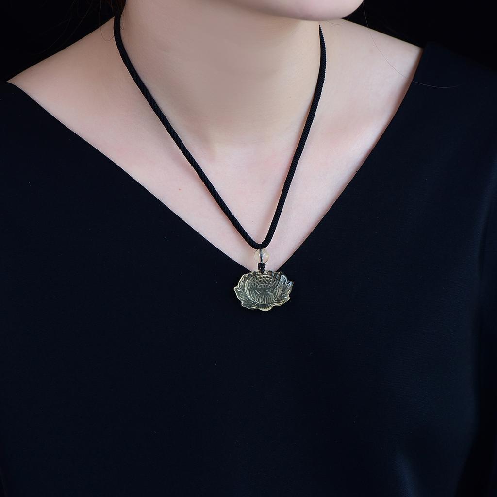 Natural Yellow Crystal Lotus Pendant, Natural Jade Carving Pendant Accessory, Unisex Lotus Necklace