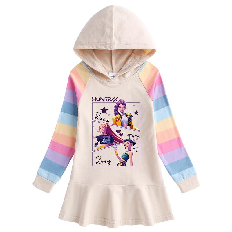 Mädchen Kpop Rumi Zoey Mira Hunters Regenbogen Langarm Kapuzenkleid