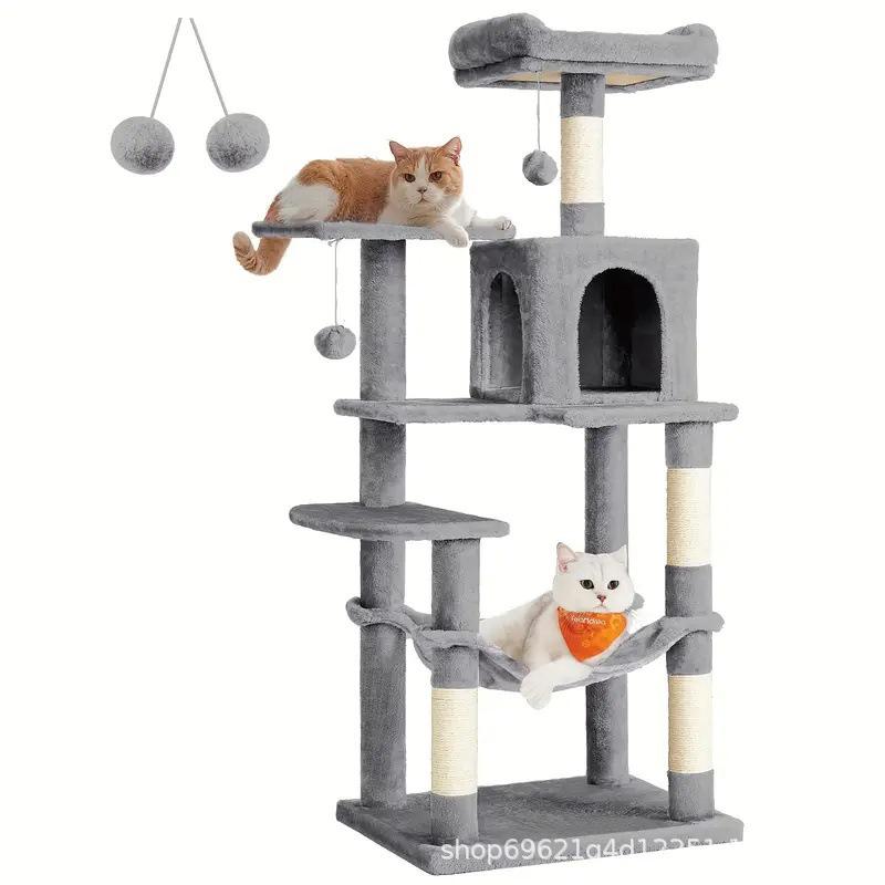 Medium Sturdy Sisal Cat Tree with Bed, Scratching Post, Integrated Frame, Toy Platform, and Kitten Supplies