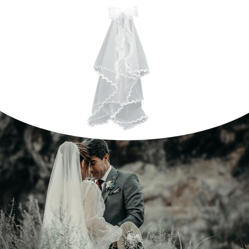 Wedding Tulle Bridal Layered Veil with Vine Trim&Bowknot Elegance Bride Supplies