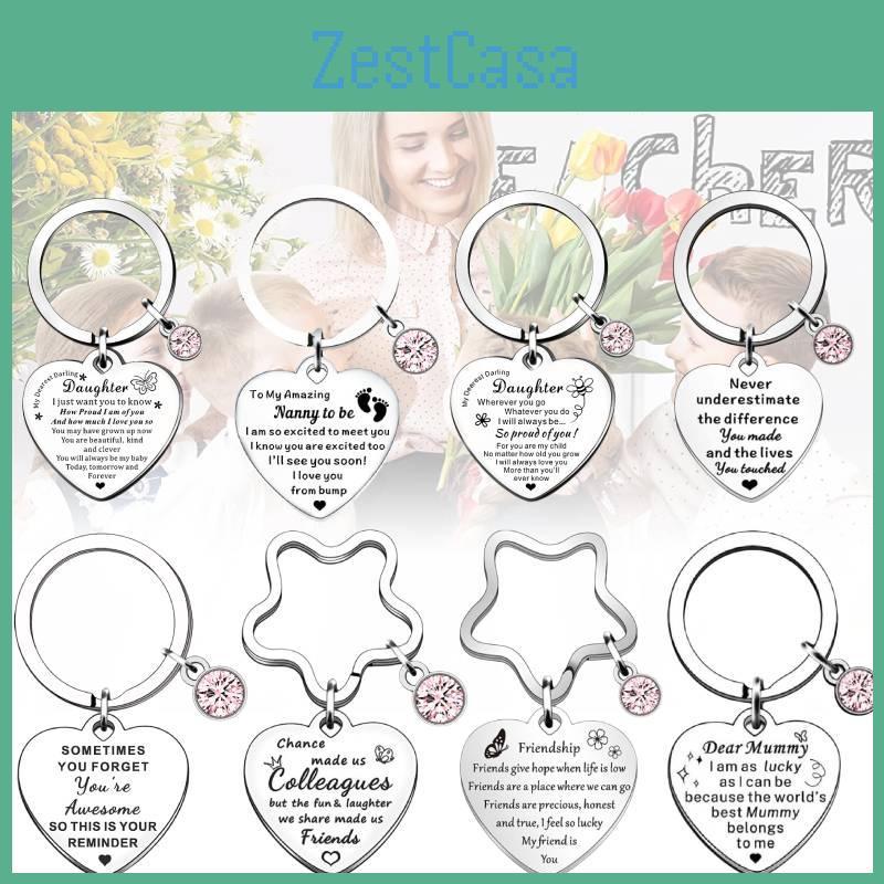 Entzückender Edelstahl-Herz-Schlüsselanhänger mit rosa-blauem Edelstein als Geburtstagsgeschenk