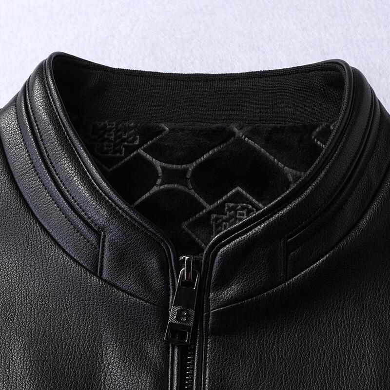 Men's Plus Size Fleece-Lined Stand Collar PU Leather Jacket