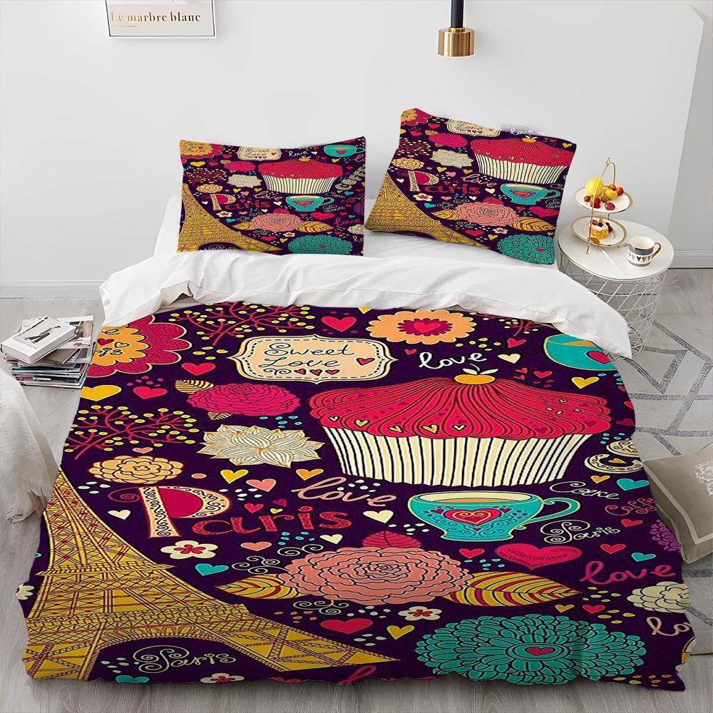 France Paris Eiffel Tower Romantic Comforter Bedding Set,Duvet Cover Bed Set Quilt Cover Pillowcase,King Queen Size Bedding Set
