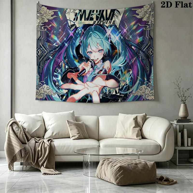 Anime Miku Wall Tapestry Aesthetic Wall Hanging Printed Fabric Blanket Decorative Tapestries for Bedroom Living Room Home Decor