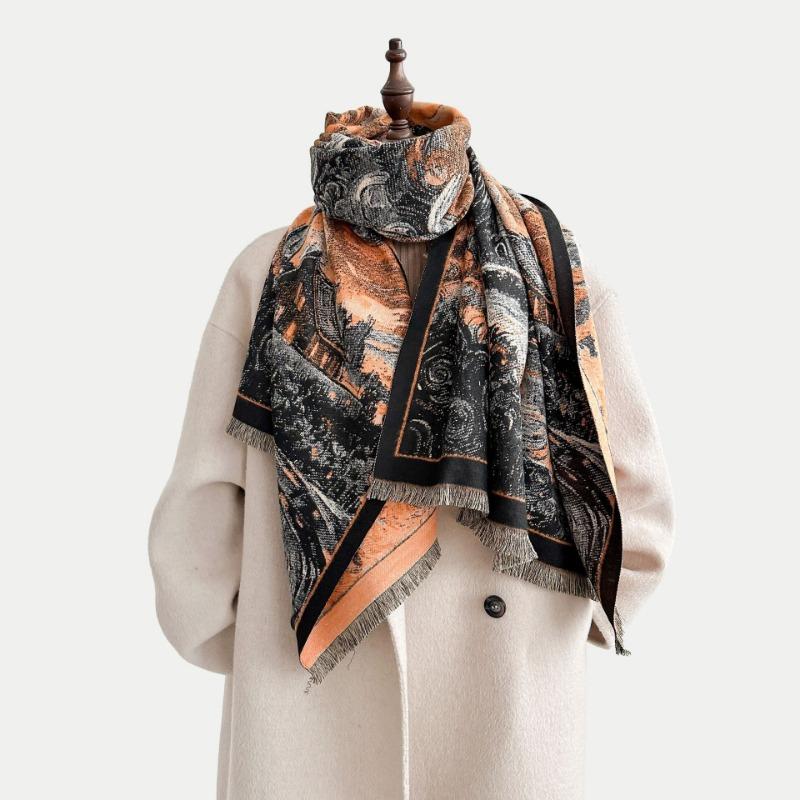 Gift Shop Van Gogh Starry Night Starry Sky Imitation Cashmere Printed Scarf Autumn and Winter New External Shawl Scarf
