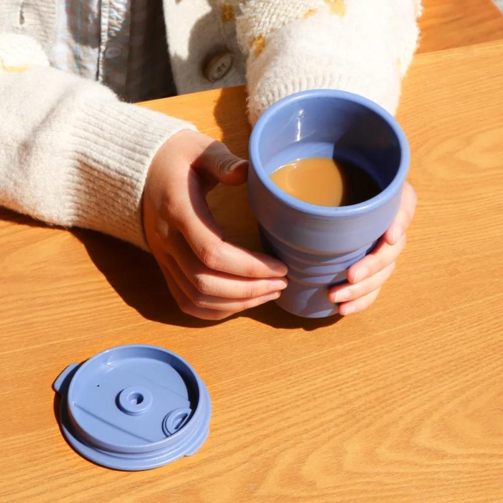 Silicone Collapsible Cups with Lid with Lid Portable Travel Tumbler Folding Coffee Cup Kitchen