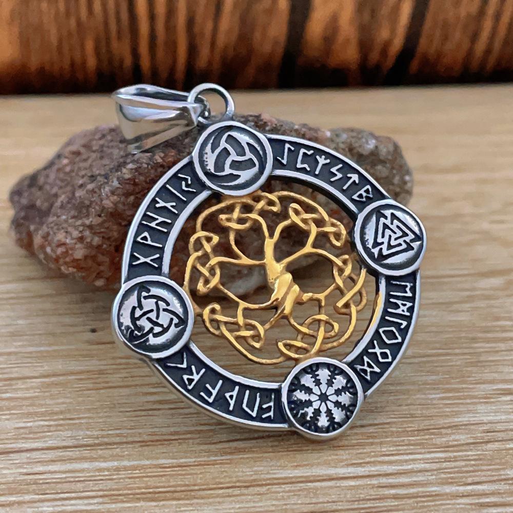 

Подвеска-кулон из нержавеющей стали Викинг Один Треугольный логотип Руна Луна Древо жизни type1 золотой
