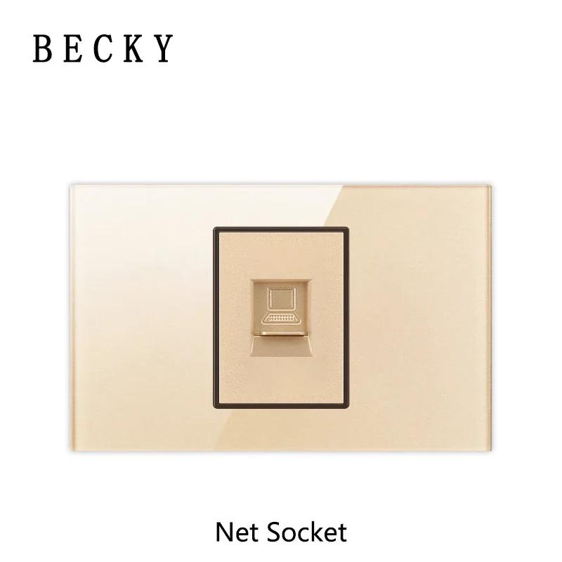 118 Type Gold Piano Key Tempered Glass Reset Switch Fashionable Switch Socket Universal Socket Home Hotel Office Decoration