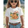 European Sizes Summer Fashion Short-Sleeve T-Shirt for Girls Featuring a Capybara Print, Sitting On a Watermelon And Sipping a Pineapple Drink