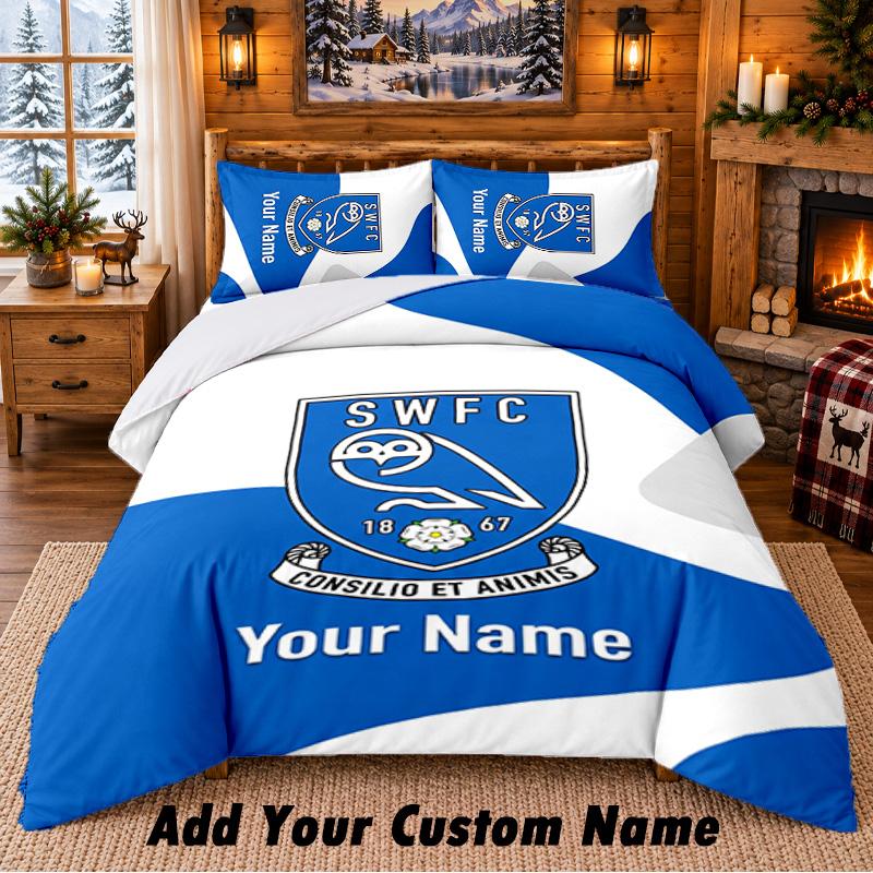 Sheffield Wednesday FC Pattern Bedding 3Pcs Set Custom Name, Bed Sheet And Pillowcases For Home Bedroom