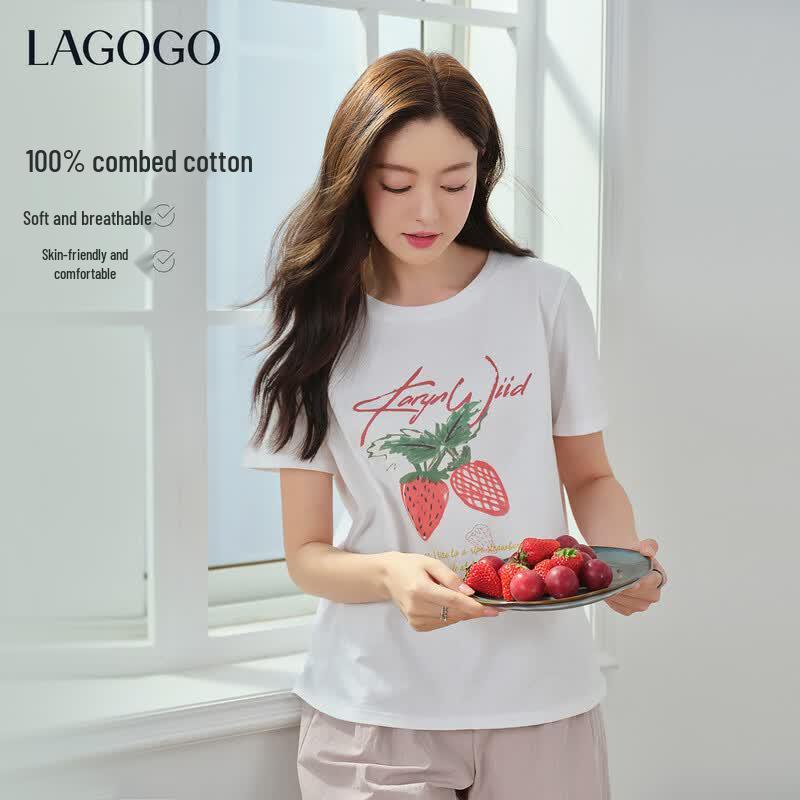 LAGOGO Women s Pure Cotton Loose Casual T-Shirt L