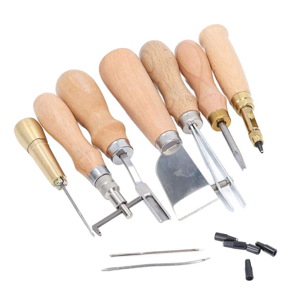 Leather Working Tools Set Log Color Curved Handle DIY Hand Sewn Leather Craft Leather Goods Set