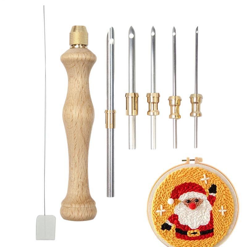 Embroidery Punch Needle Wooden Embroidery Punch Needle Punch Needle Weaving Tool with Wooden Handle DIY Craft Sewing Accessories China Mainland