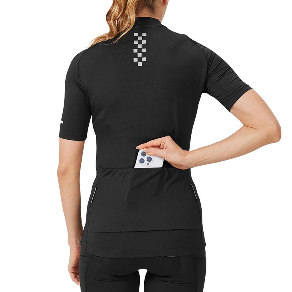Santic Women's Short Sleeve Cycling Jersey, Summer Cycling Wear, Black, Size L