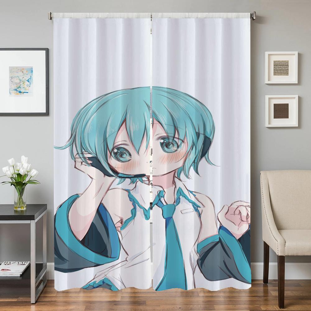 

Оконные кухонные шторы для гостиной 2 штуки Блэкаут шторы Штора для двери Хацунэ М-микус Перегородка Украшение для спальни W50xH70cmx2pcs-CL