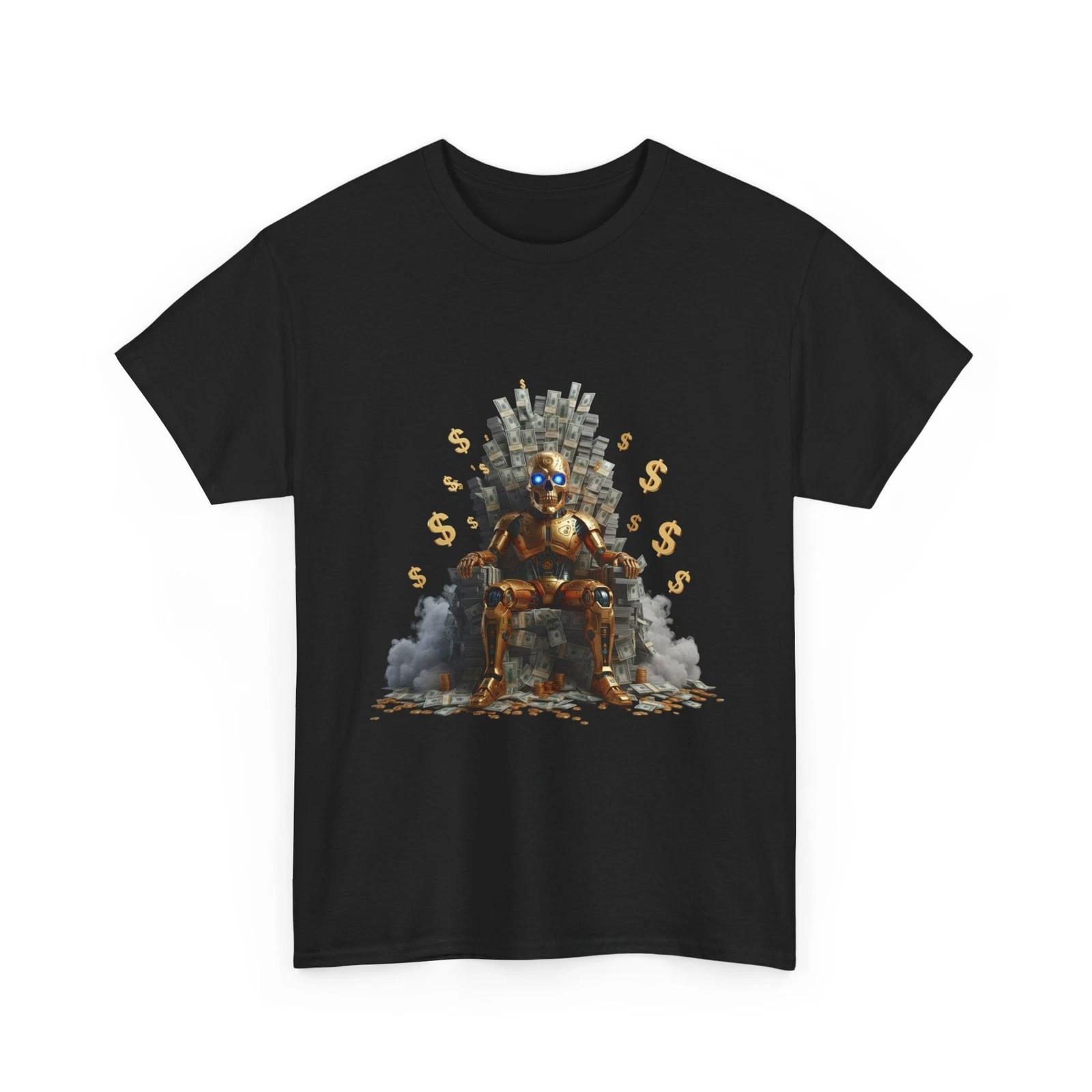 King Skull T-Shirt | Money Throne Skull Robot Throne T-Shirt, Cotton Shirt Gift S