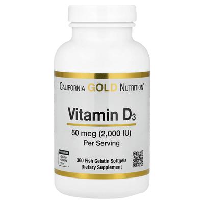 Βιταμίνη D3, 50mcg (2.000 IU), Μαλακές Κάψουλες Ζελατίνης Ψαριού, 360 Δισκία