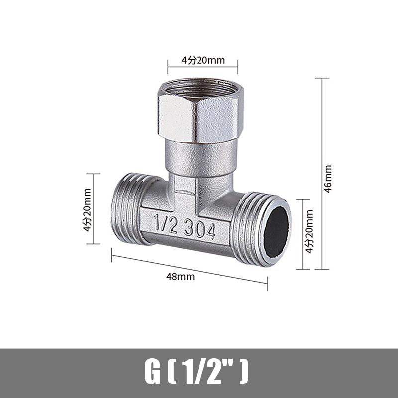 Stainless Steel T Adapter G1/ 2" T-Valve Diverter Valve Three Way Device Hole For Bath Bidet Sprayer Shower