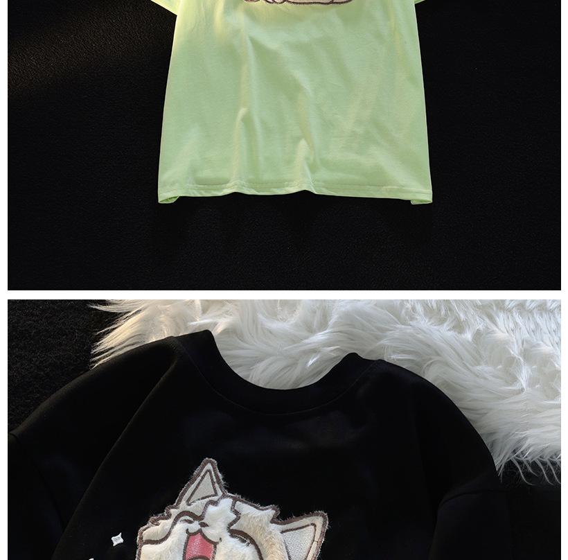 Unisexové japonské roztomilé kočičí flokované volné letní tričko v kolejním stylu