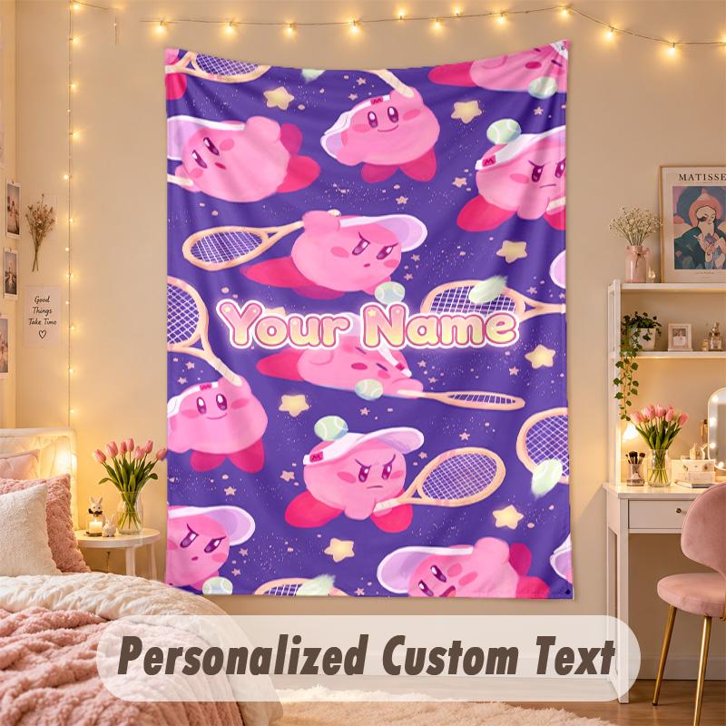 Custom Personalized Tapestry,Kirby Print Custom Name Text Wall Art Hanging for Bedroom