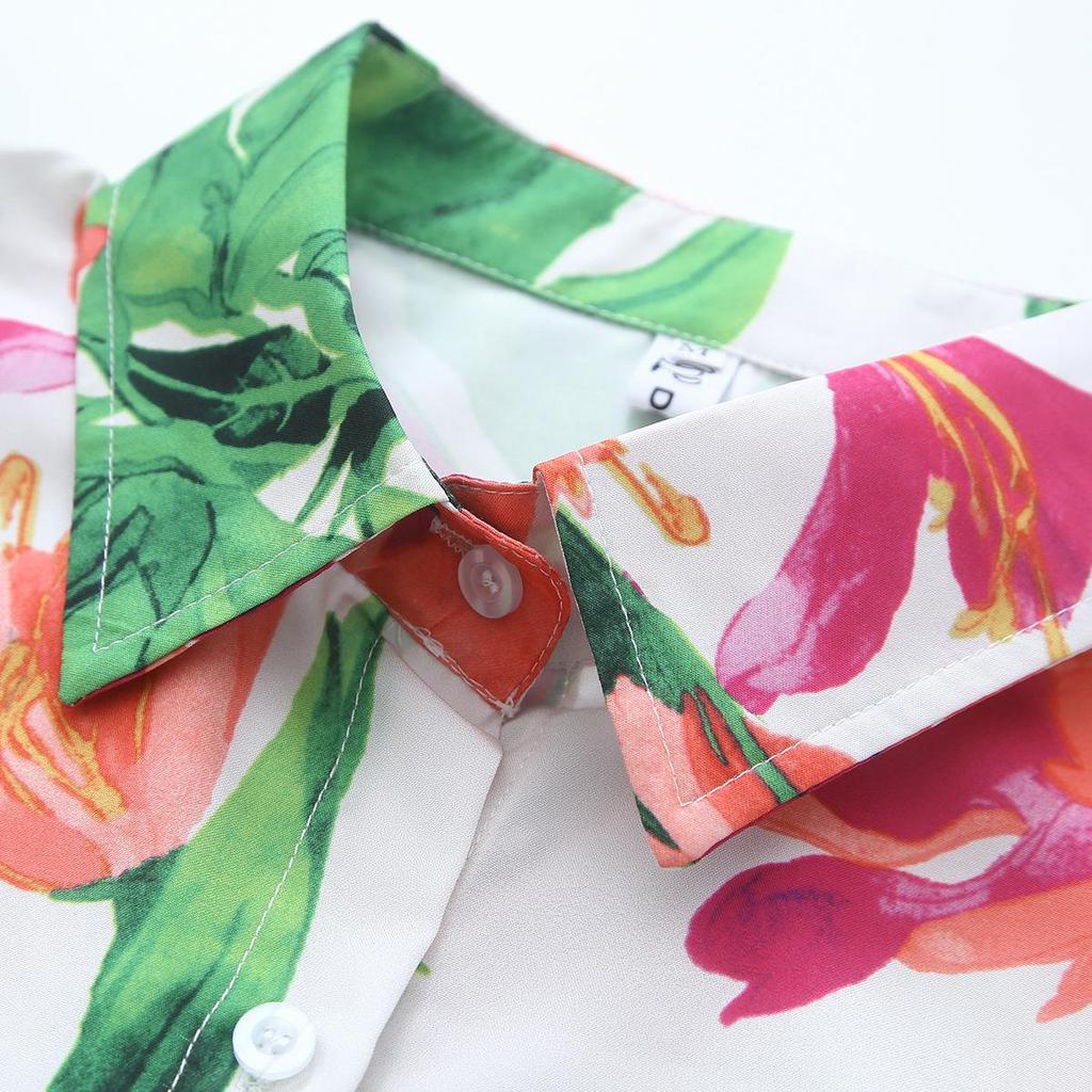 Women's New Floral Print Loose Collar Long Sleeved Fashionable Shirt