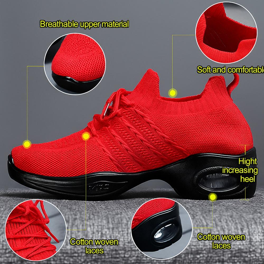 JMXD Women Shoes Flyknit Platform Dance Sneakers Air Cushion Casual Shoes Fashion Height Increasing Comfortable Trendy Walking Trainers