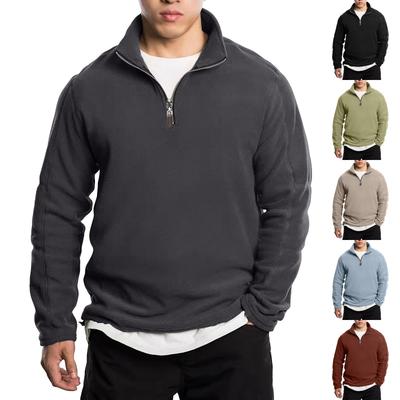 Men's Half Zip Stand Collar Fleece Top Men's Solid Color Plush Thick Stand Collar Sweatshirt