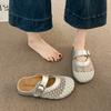 Fashion Cover Toe Fretwork Heels Women's Shoes Silver Female Slippers Slides 2025 Flat Summer Shoes Woman's Slippers Cover Toe Slides Fr