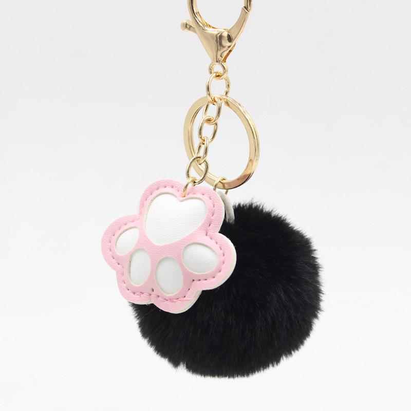 PU Leather Cat Paw Keychain Sweet Pompom Keyring Halloween Faux Mink Fur Little Bat Little Devil Backpack Pendant Plush Keychain