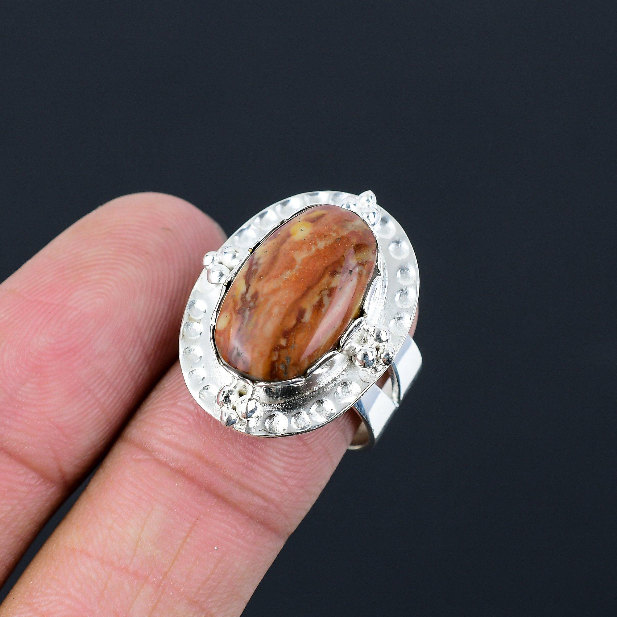Sterling Silver Natural Polychrome Jasper Anniversary Statement Ring Size 8.5 8.5