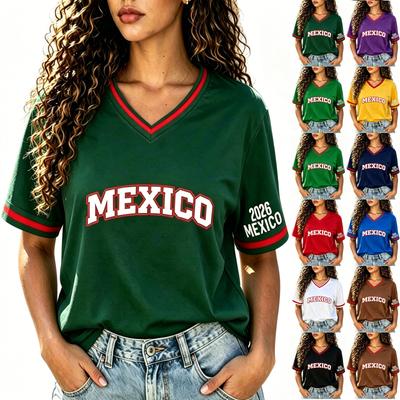 Lässiges Damen-T-Shirt mit V-Ausschnitt und Fußball-Grafik für den Alltag