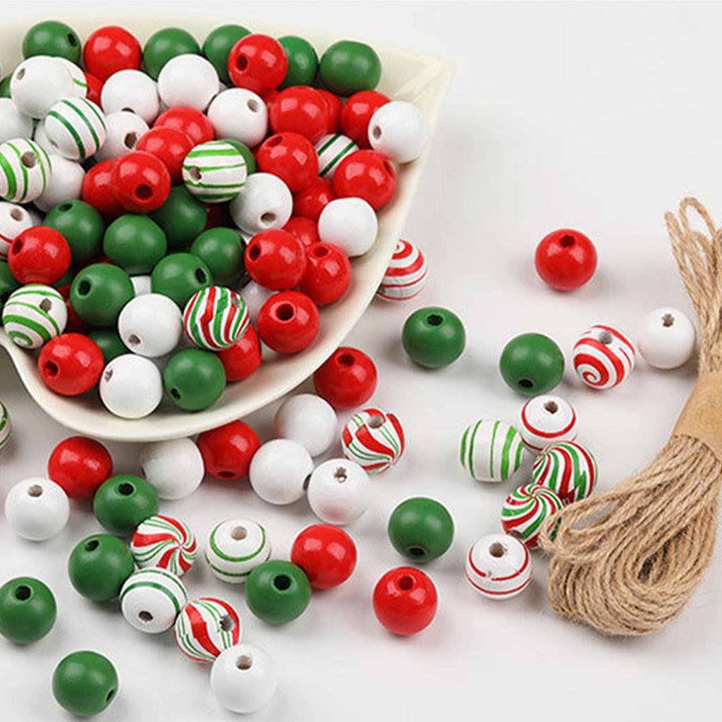 Christmas Beads Kit Wooden Beaded Decorative Kit Decoration Festive Ornament For Activities Women Girls Craft Arts Festival