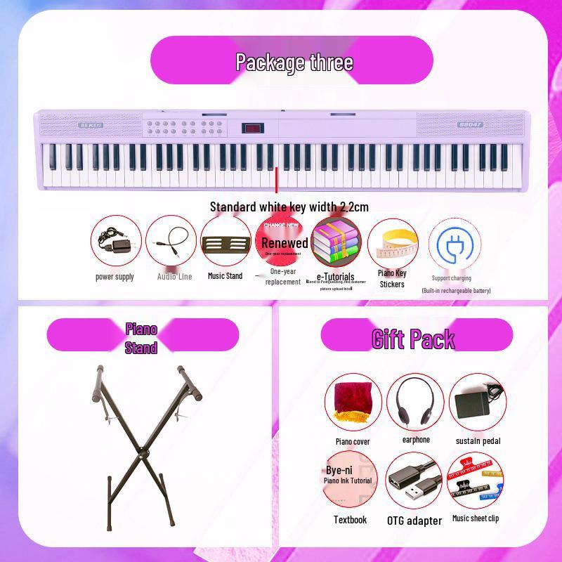Rechargeable 88-Key Foldable Digital Piano: Bluetooth & MIDI, Perfect for Beginners & Kids