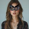 Catgirl Eye Mask With Leather Rivets Choker Catgirl Costume Accessories Half Face Mask For Women Masquerade Halloween