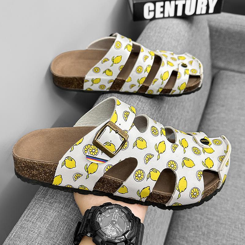 Fashion Mules New Summer Buckle Cork Slipper Casual Women Beach Outside Non-slip Closed Toe Cut-outs Slides Shoes Plus Size 35-45